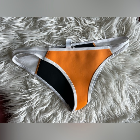 Hoaka Swimwear Orange Bikini Bottom Size M/L Low Cut Cheeky Fit White Trim - Picture 6 of 6